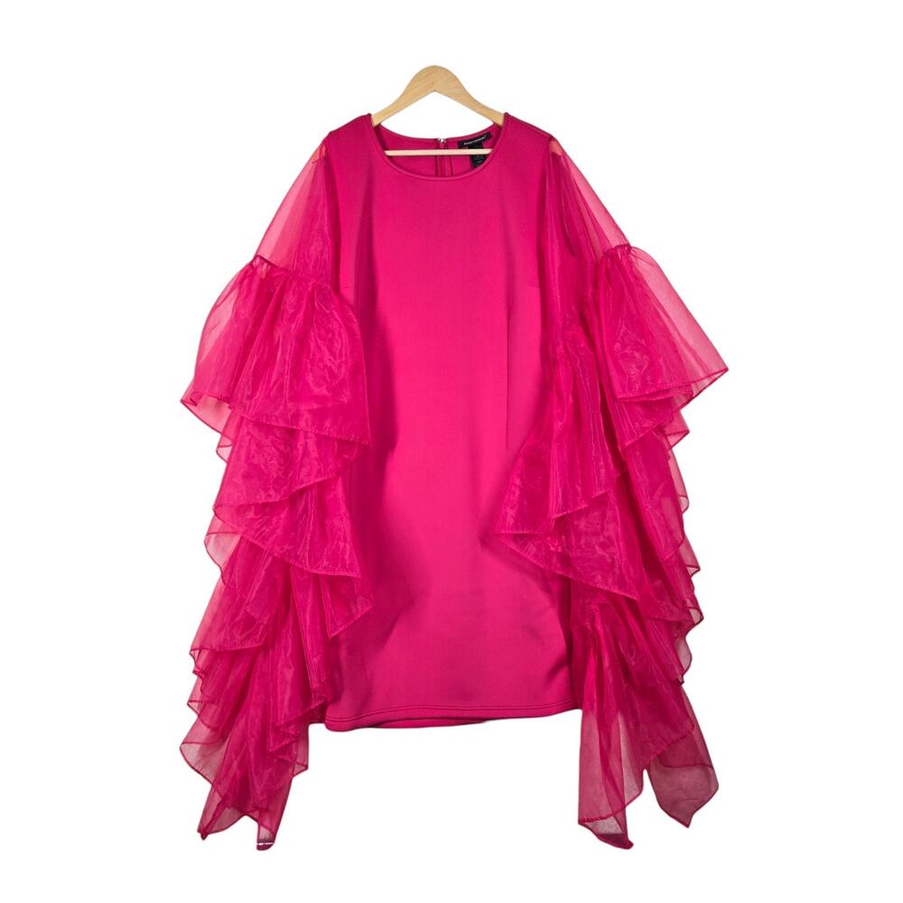 Ashley Stewart Dress 18/20 Pink Scuba Knit Organza Sleeve Barbiecore Glam Party